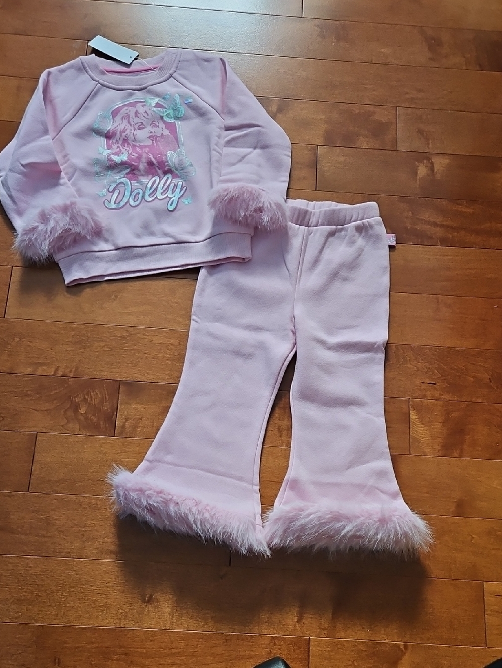 Nwt Toddker Girl Dolly Parton  Fur Cuff Pantset